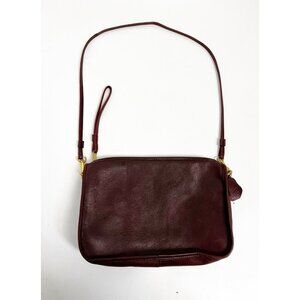 Vintage Burgundy Brown Genuine Leather Shoulder Wristlet Basic Bag